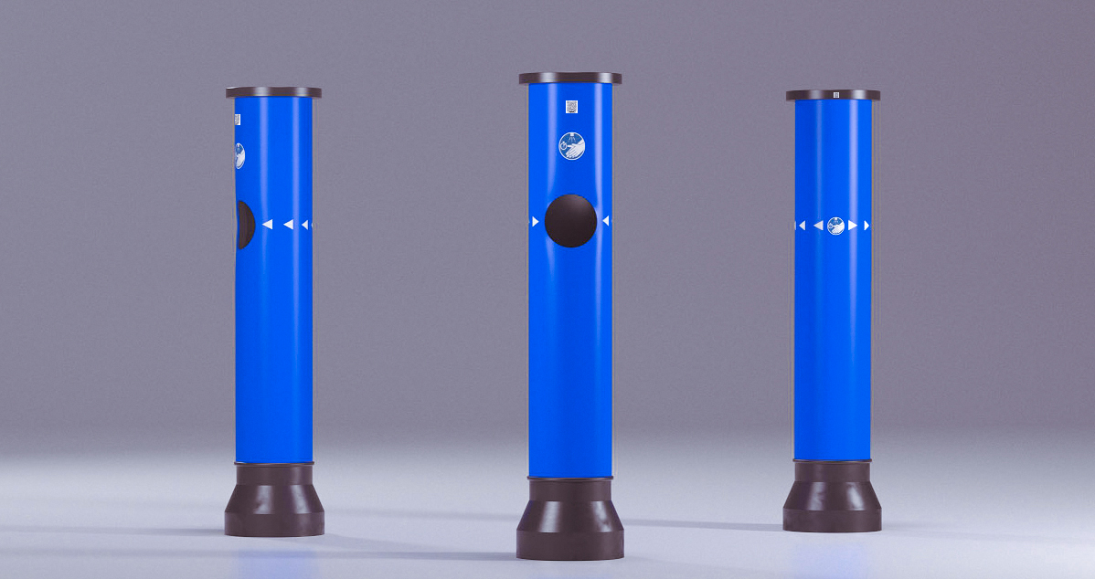 Desinfektionssäule aus PE in Signalblau