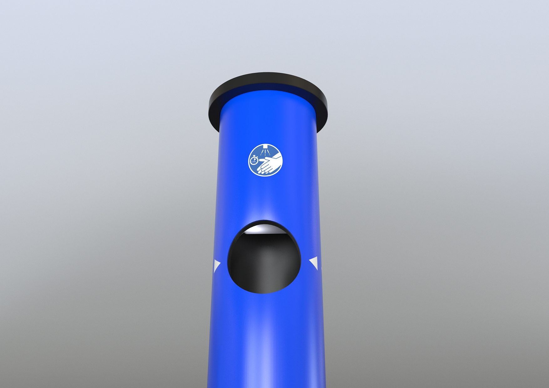 Desinfektionssäule aus PE in Signalblau